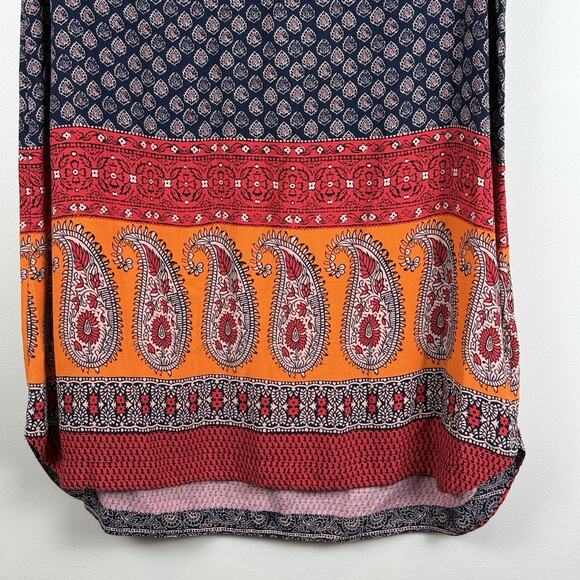 Beach Lunch Lounge Dress Womens Large Multi Paisley Geometric V-Neck Boho Resort - Picture 4 of 7